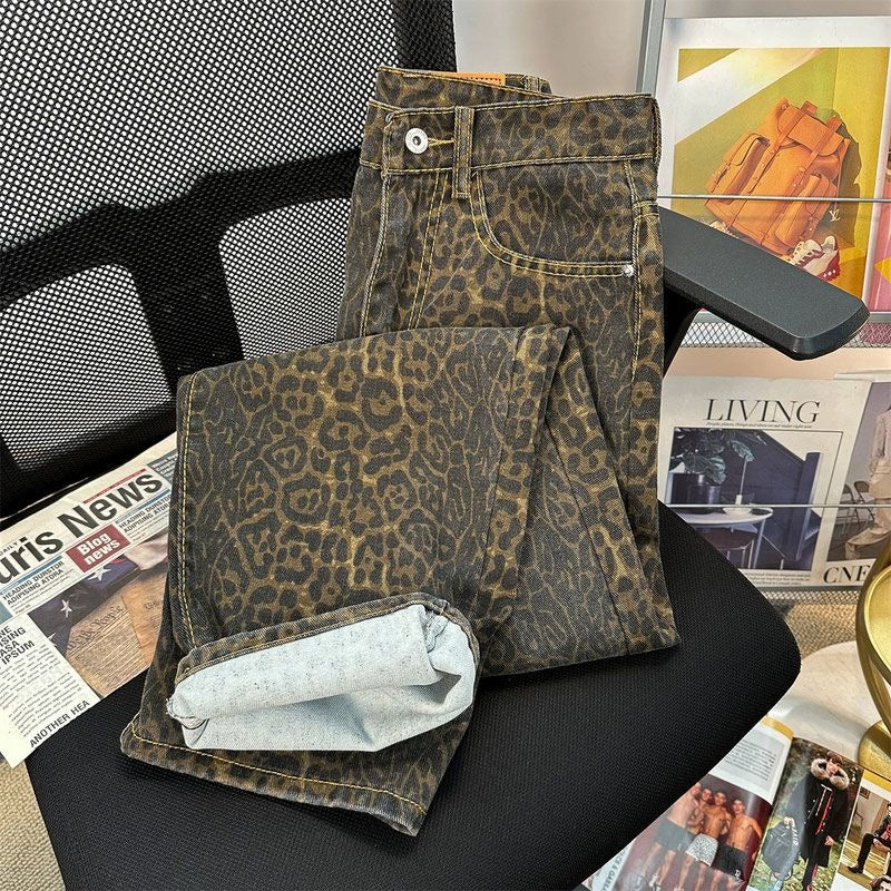 Maeve Women's Wide-Leg Jeans - Leopard Print Washed Denim
