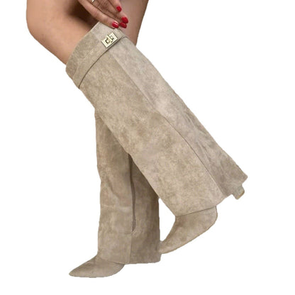 Maeve Women's Fold-Over Wedge Boots - Suede Shark-Lock, Pointed