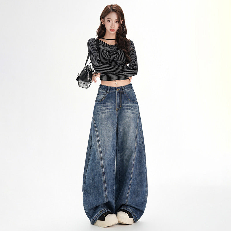 Maeve & Co Women's Barrel Jeans - Vintage Wash High-Waisted Wide-Leg Denim