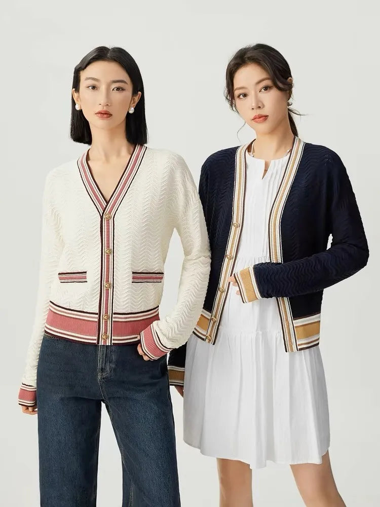 Maeve & Co Women's Striped Cardigan - V-Neck Button-Front Knitted Cardigan, Long Sleeve