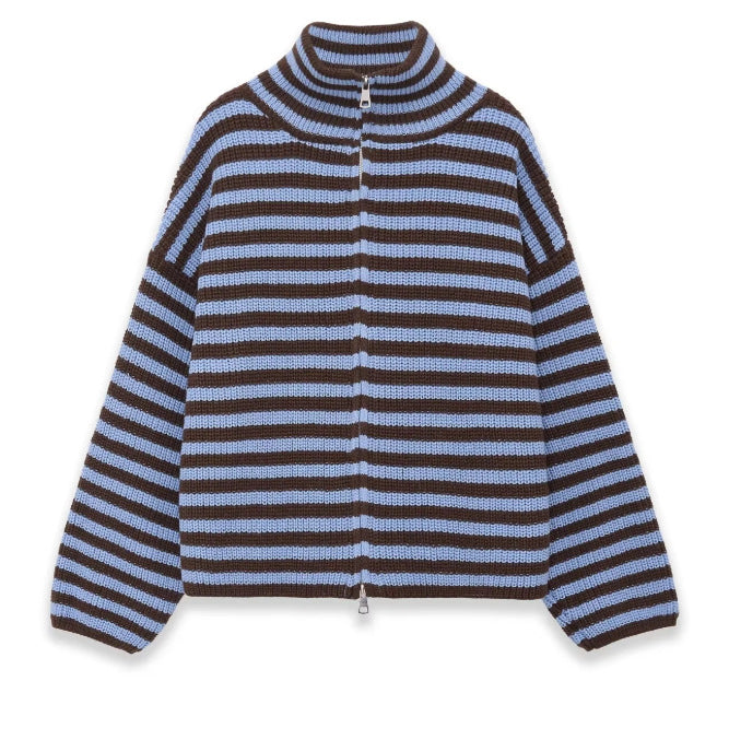 Maeve Women's Cardigan - Zip-Up Striped Wool-Blend Long-Sleeve