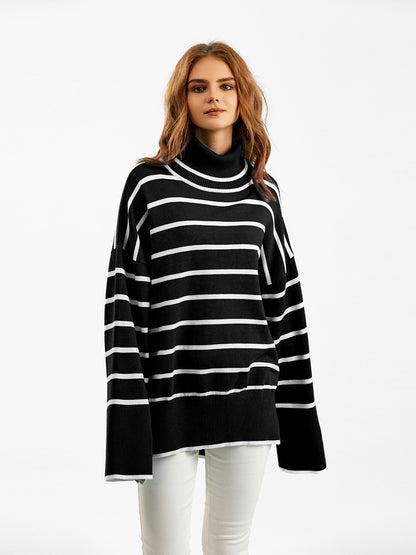 Maeve & Co Women's Striped Jumper - Loose Fit Knitted Pullover, Long Sleeve