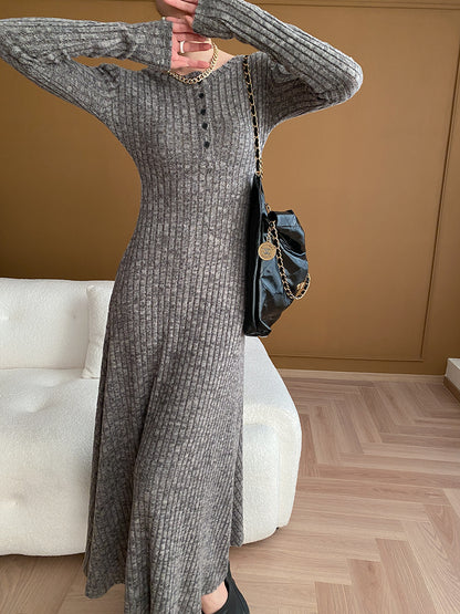 Maeve Women's Knitted Dress - Shoulder-Pad Slim Midi