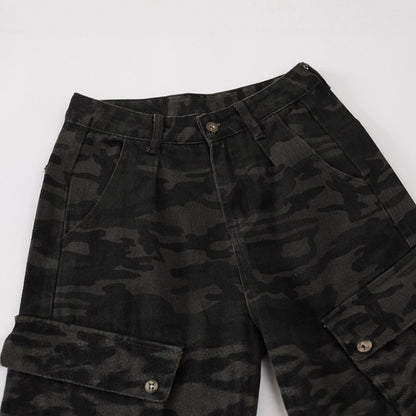 Maeve & Co Women's Camo Barrel Jeans - High-Rise Wide-Leg Cargo Pocket Denim