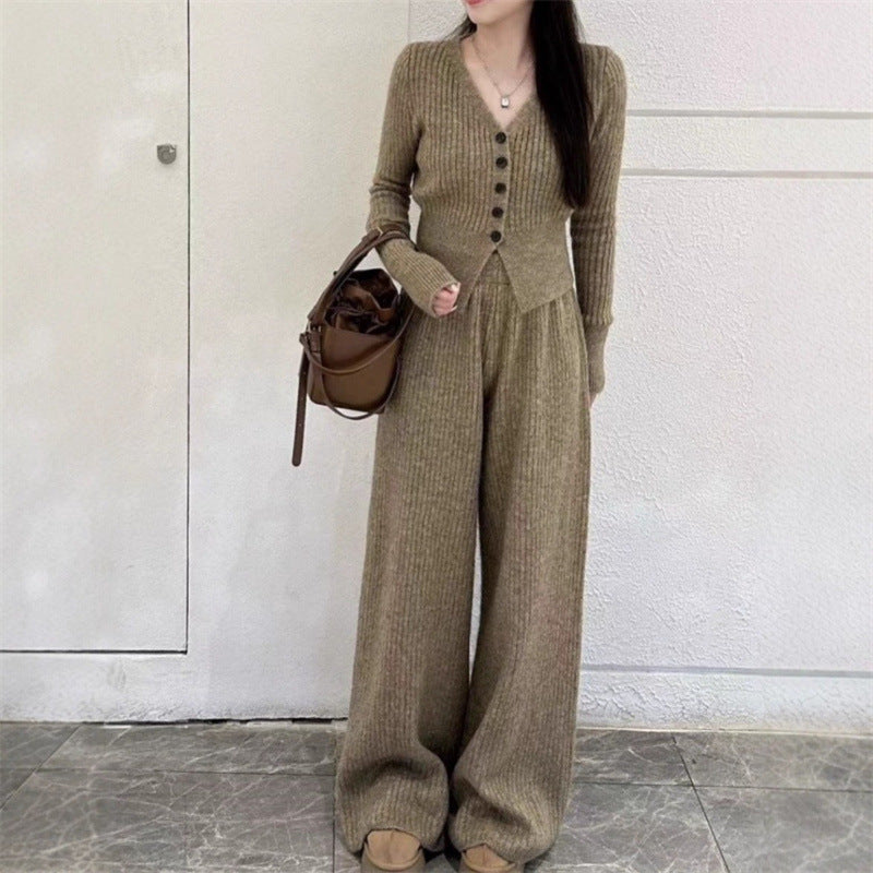 Maeve Women's Knitted Co-Ord Set - Cardigan & Wide-Leg Trousers