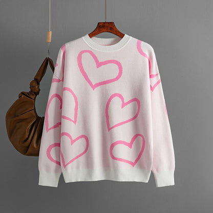 Maeve & Co Women's Heart Jumper - Crew Neck Loose Knit Pullover, Long Sleeve