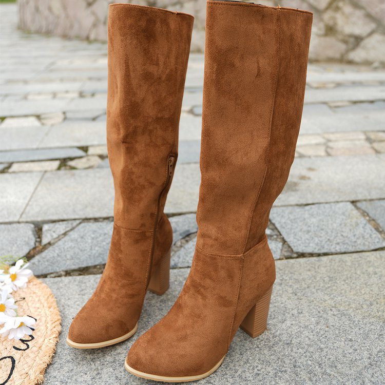 Maeve Women's Knee-High Suede Boots - Block Heel, Round Toe