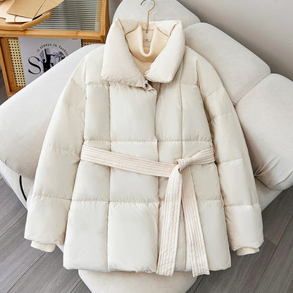 Maeve & Co Women's Belted Puffer Jacket - Stand Collar Padded Winter Coat