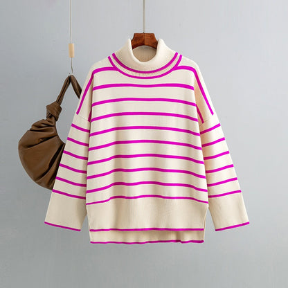 Maeve & Co Women's Striped Jumper - Loose Fit Knitted Pullover, Long Sleeve