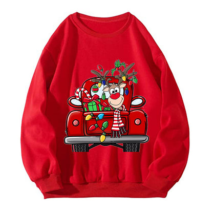Maeve & Co Women's Christmas Jumper - Reindeer Red Truck Print Sweatshirt