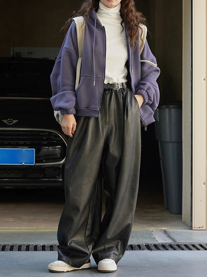 Maeve & Co faux leather wide-leg trousers, black, full look