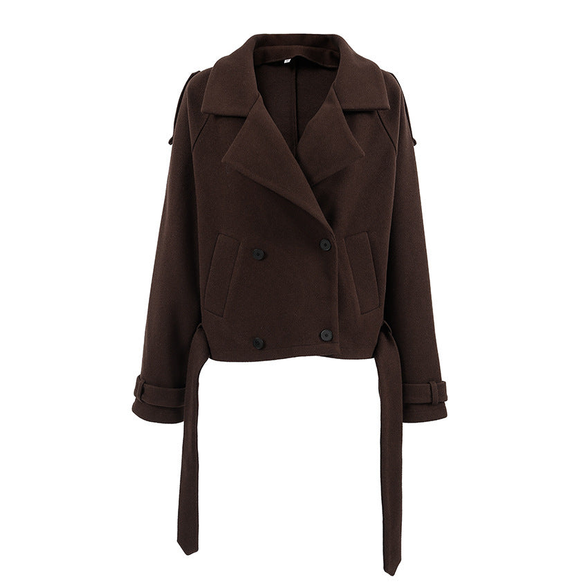 Maeve Women's Wool-Blend Coat - Double-Breasted Notch Lapel, Brown