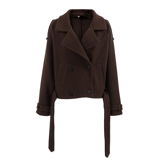 Maeve Women's Wool-Blend Coat - Double-Breasted Notch Lapel, Brown