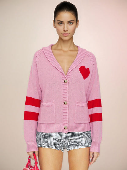 Maeve & Co Women's Heart Cardigan - V-Neck Button-Front Knitted Cardigan, Colour Block