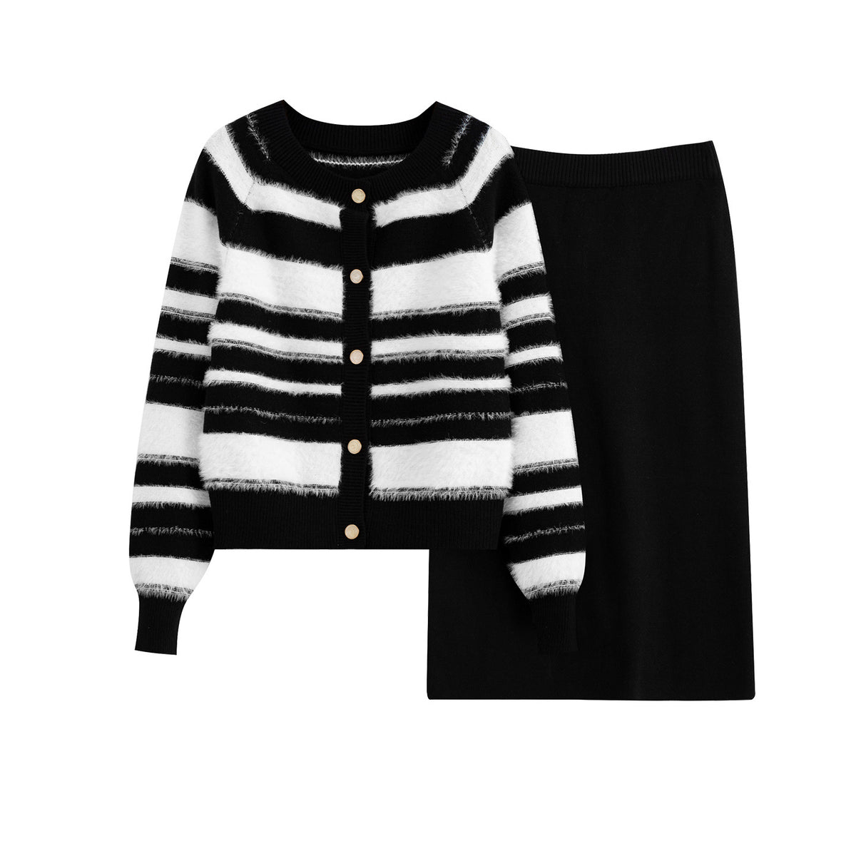 Maeve Women's Knitted Co-Ord Set - Striped Top & Midi Skirt
