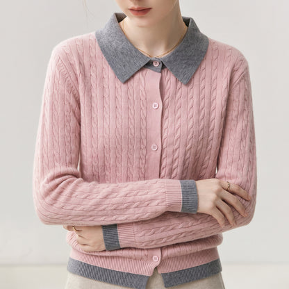 Maeve & Co Women's Collared Cardigan - Contrast Lapel Knitted Cardigan, Long Sleeve, Plus Size