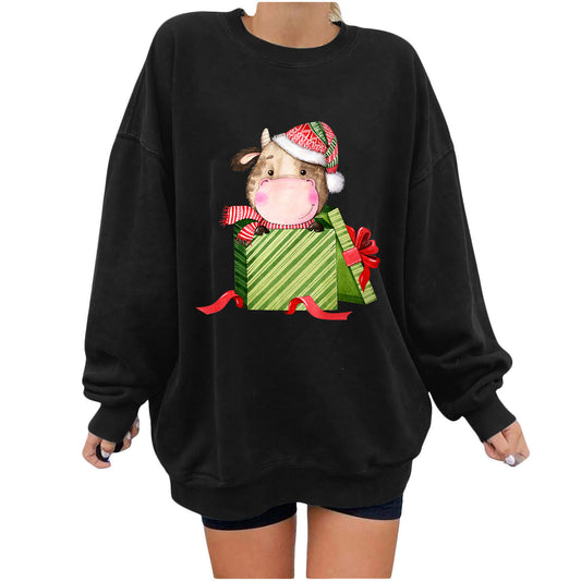Maeve & Co Women's Christmas Jumper - Off-Shoulder Printed Sweatshirt, Loose Fit