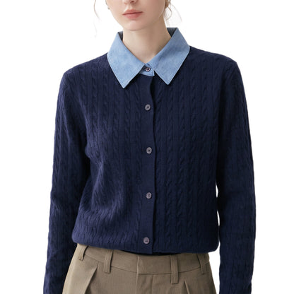 Maeve & Co Women's Collared Cardigan - Contrast Lapel Knitted Cardigan, Long Sleeve, Plus Size