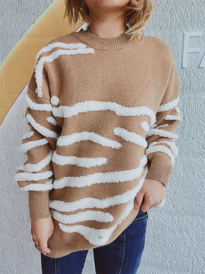 Maeve Women's Knitted Jumper - Contrast Crew-Neck Soft Knit
