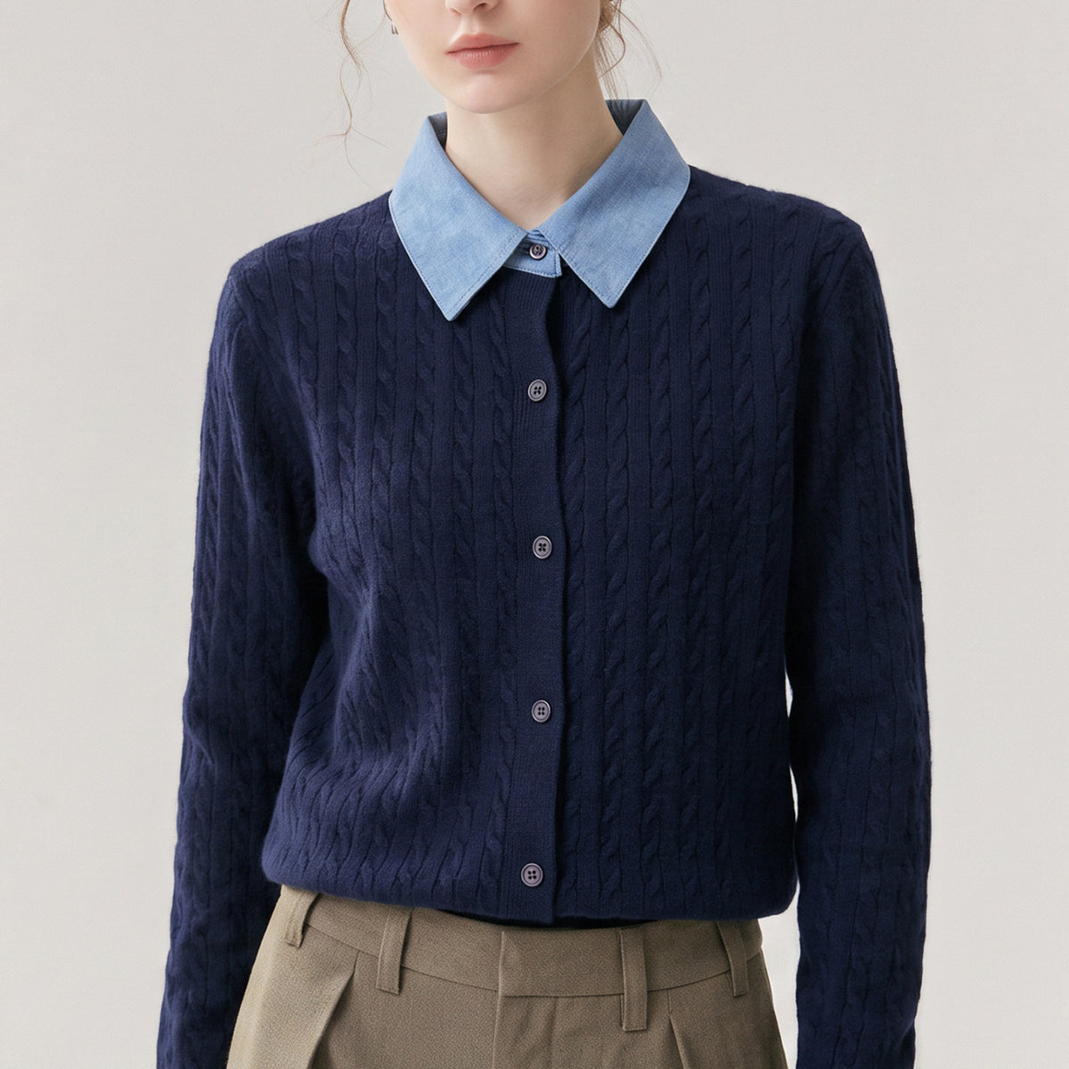 Maeve & Co Women's Collared Cardigan - Contrast Lapel Knitted Cardigan, Long Sleeve, Plus Size