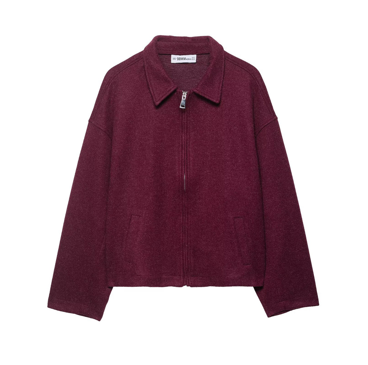 Maeve & Co Women's Collared Zip Jacket - Wool-Look Relaxed Short Jacket
