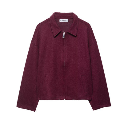 Maeve & Co Women's Collared Zip Jacket - Wool-Look Relaxed Short Jacket