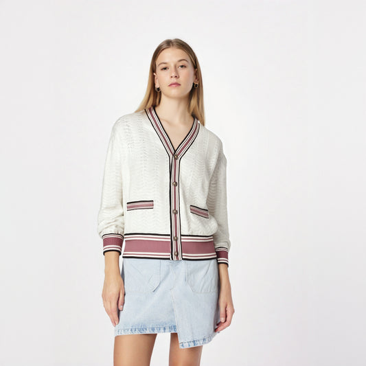 Maeve & Co Women's Striped Cardigan - V-Neck Button-Front Knitted Cardigan, Long Sleeve