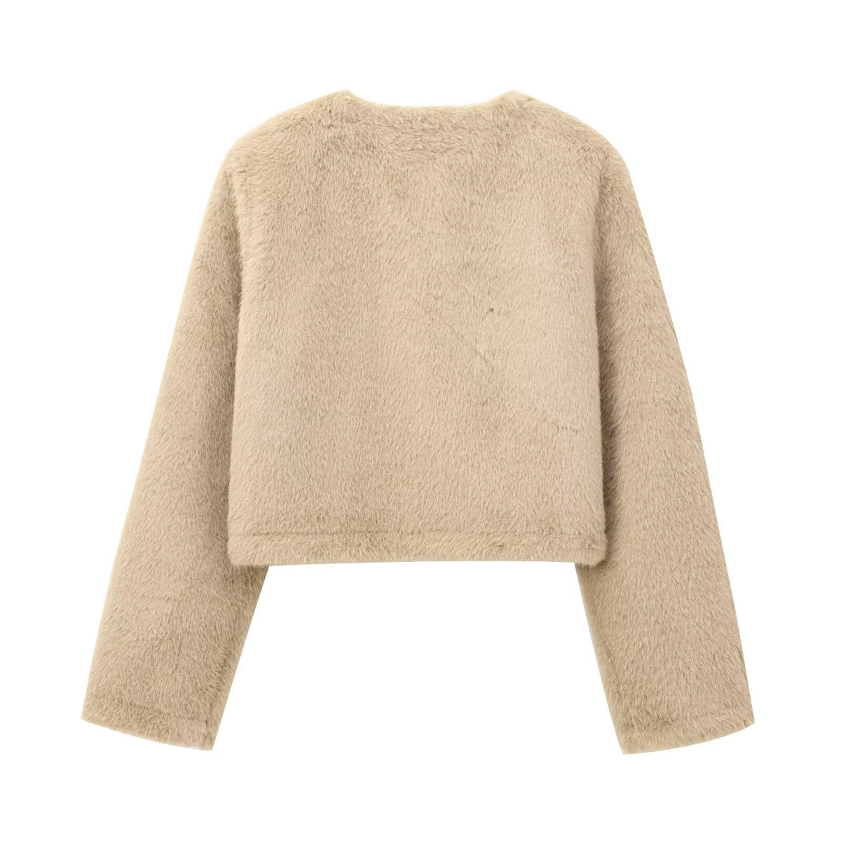 Maeve & Co Women's Faux Fur Jacket - Collarless Button-Front Short Jacket, Beige