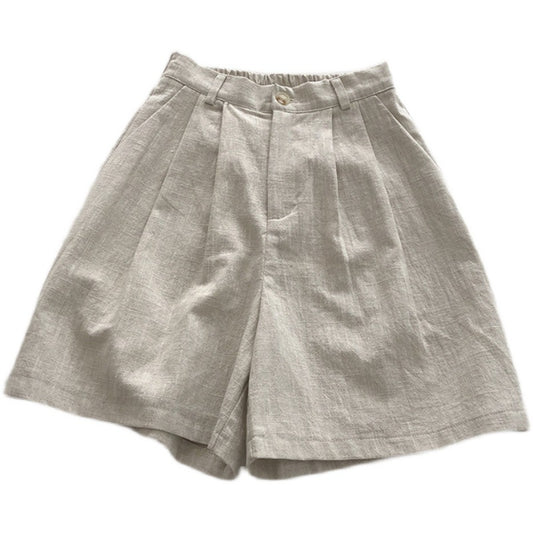 Womens High Waist Linen Wide Leg Shorts