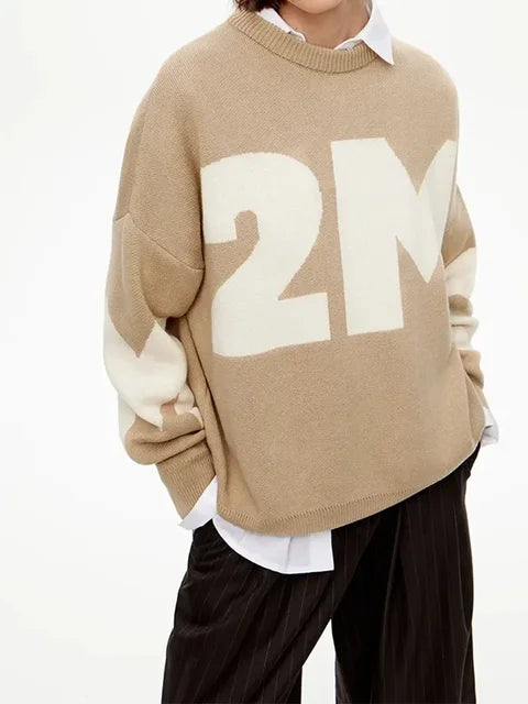 Maeve & Co Women's Slogan Jumper - Contrast Letter Knit Crew Neck Pullover, Long Sleeve