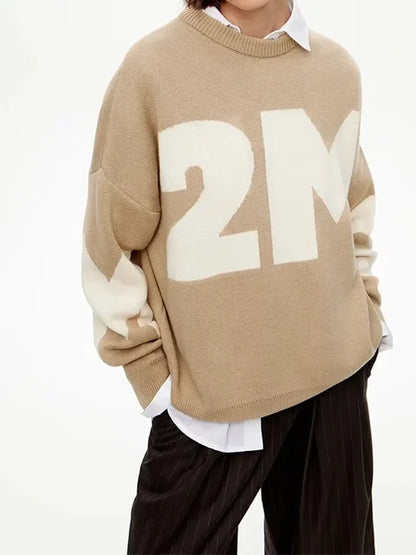 Maeve & Co Women's Slogan Jumper - Contrast Letter Knit Crew Neck Pullover, Long Sleeve