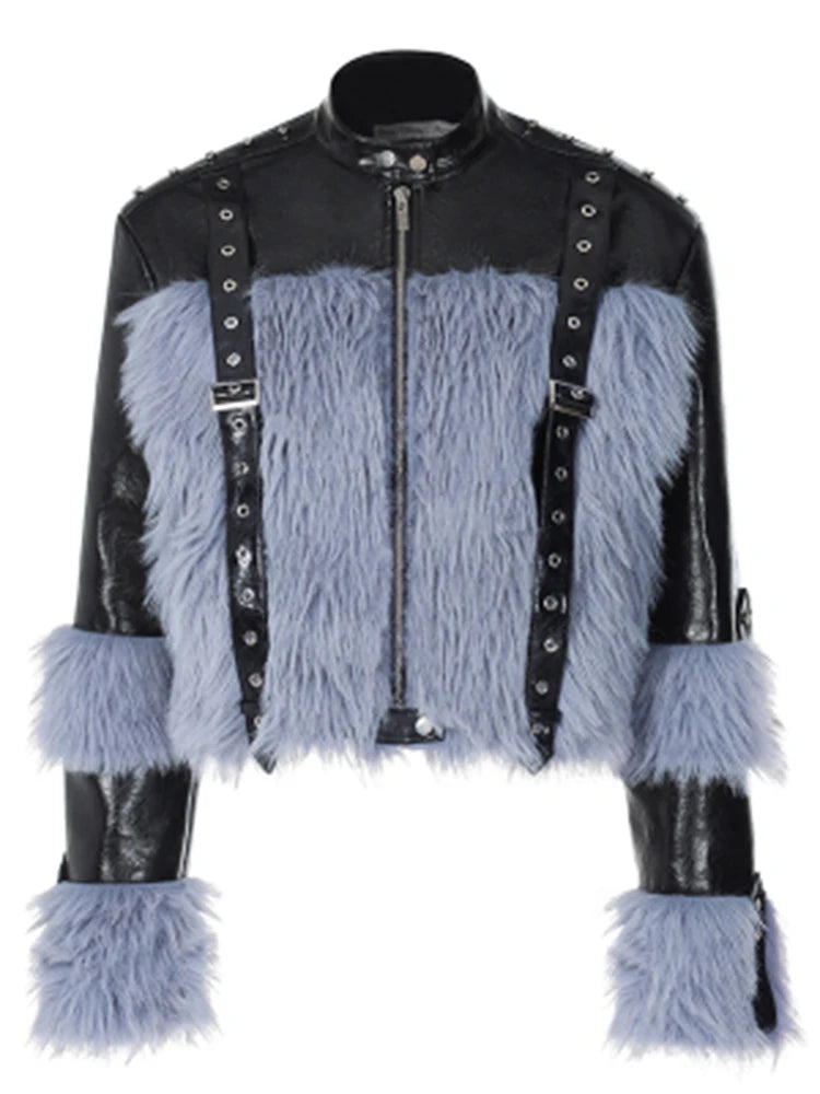 Maeve & Co women's faux fur patchwork jacket