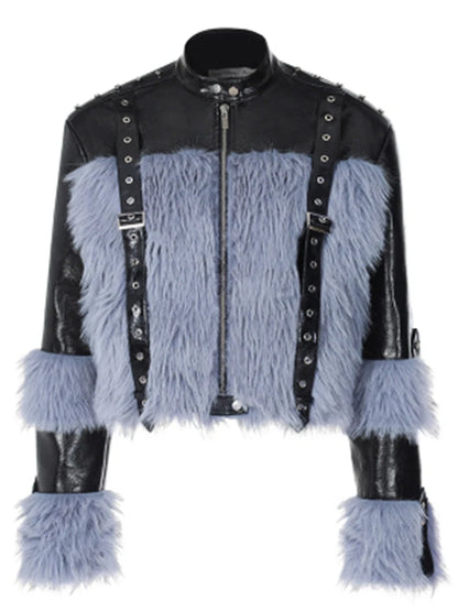 Maeve & Co women's faux fur patchwork jacket