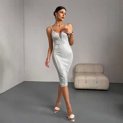 Maeve & Co Women's Sequin Dress - V-Neck Sleeveless Bodycon Party Midi Dress