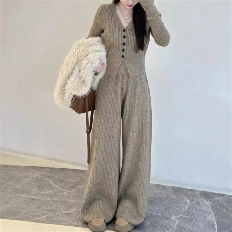 Maeve Women's Knitted Co-Ord Set - Cardigan & Wide-Leg Trousers