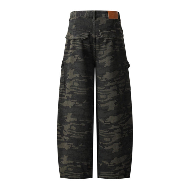 Maeve & Co Women's Camo Barrel Jeans - High-Rise Wide-Leg Cargo Pocket Denim
