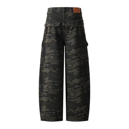 Maeve & Co Women's Camo Barrel Jeans - High-Rise Wide-Leg Cargo Pocket Denim