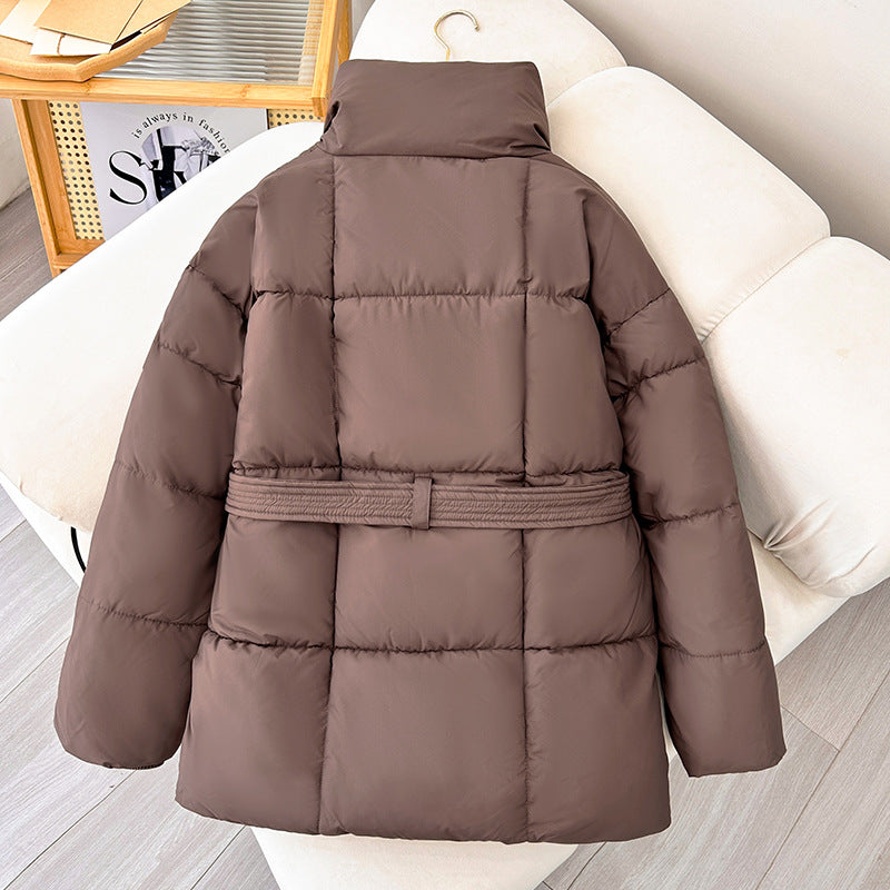Maeve & Co Women's Belted Puffer Jacket - Stand Collar Padded Winter Coat