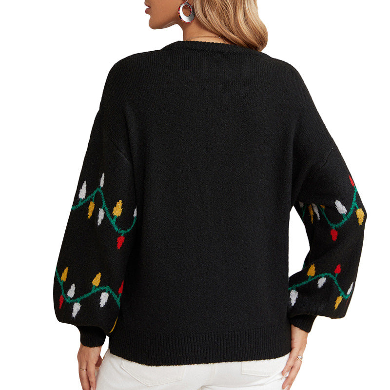 Maeve & Co Women's Christmas Jumper - Light-Up Loose Knit Pullover, Black