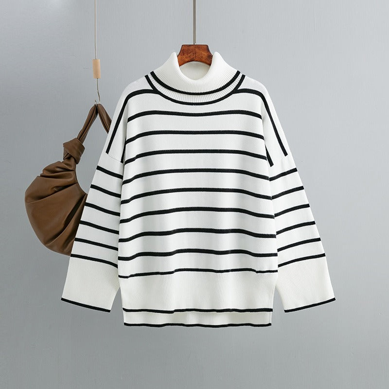 Maeve & Co Women's Striped Jumper - Loose Fit Knitted Pullover, Long Sleeve