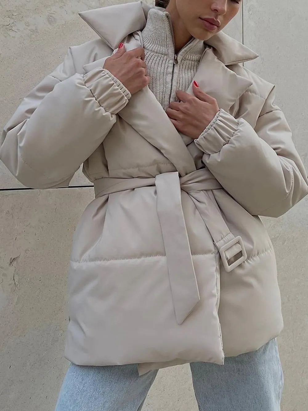 Maeve & Co Women's Puffer Coat - Belted Padded Winter Coat, Long Sleeve