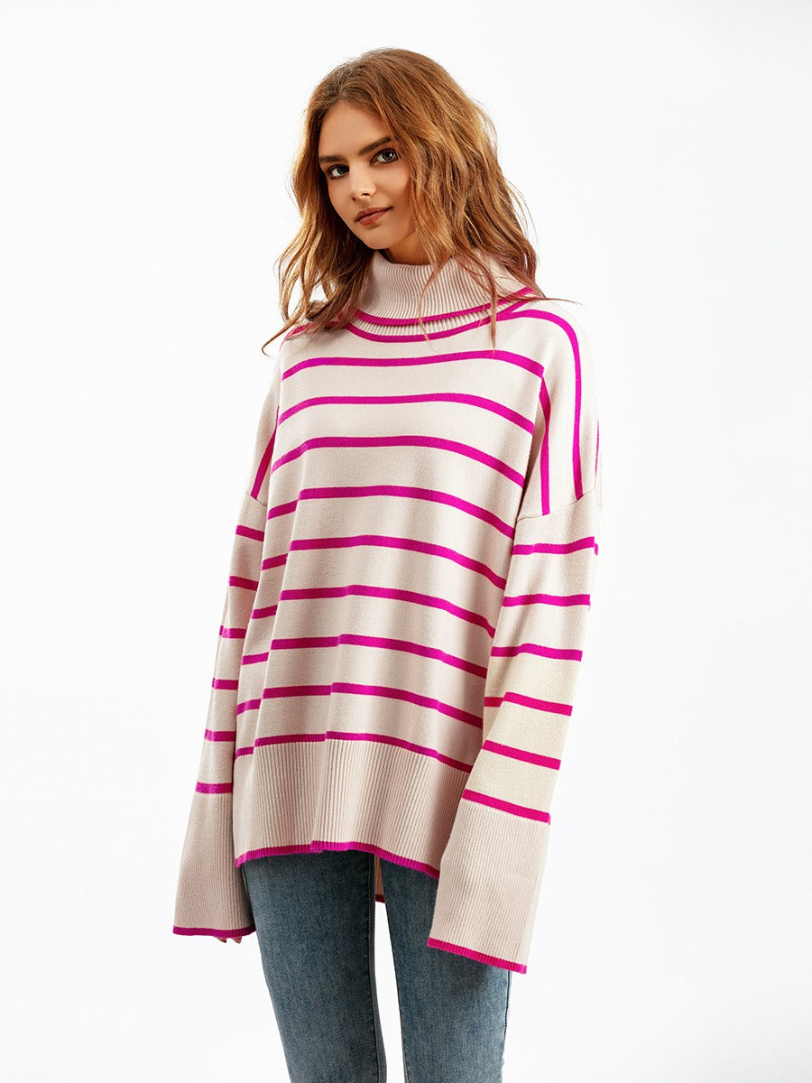Maeve & Co Women's Striped Jumper - Loose Fit Knitted Pullover, Long Sleeve