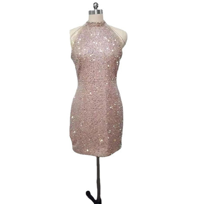 Maeve & Co Women's Sequin Midi Dress - Halter Neck Crystal Fringe Bodycon Party Dress