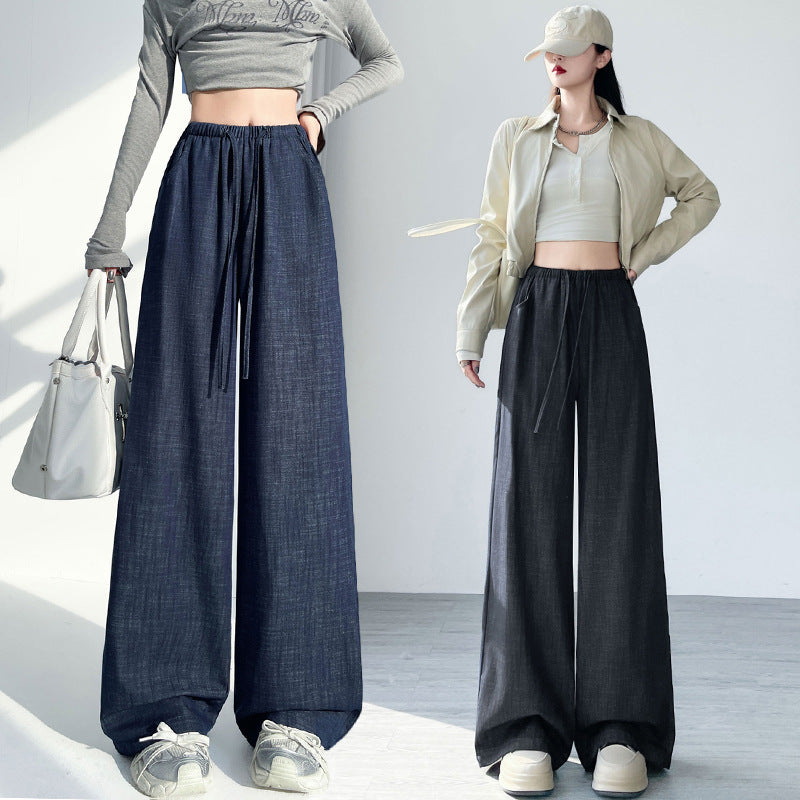 Maeve & Co Women's Wide-Leg Jeans - Drawstring Elastic Waist Floor-Length Denim
