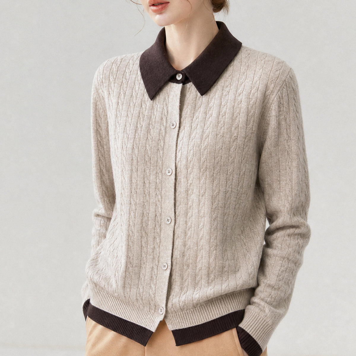 Maeve & Co Women's Collared Cardigan - Contrast Lapel Knitted Cardigan, Long Sleeve, Plus Size