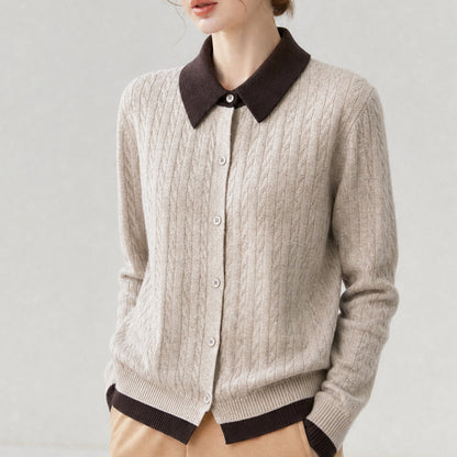 Maeve & Co Women's Collared Cardigan - Contrast Lapel Knitted Cardigan, Long Sleeve, Plus Size