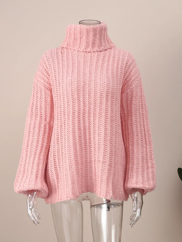 Maeve & Co Women's Roll Neck Jumper - Chunky Crochet Knit High Neck Pullover