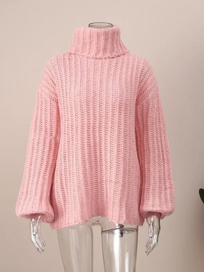 Maeve & Co Women's Roll Neck Jumper - Chunky Crochet Knit High Neck Pullover
