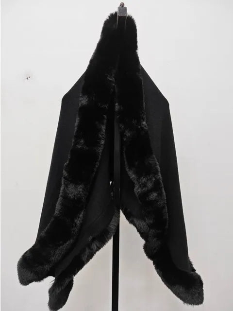 Maeve & Co Women's Faux Fur Trim Cape - Open-Front Poncho Coat