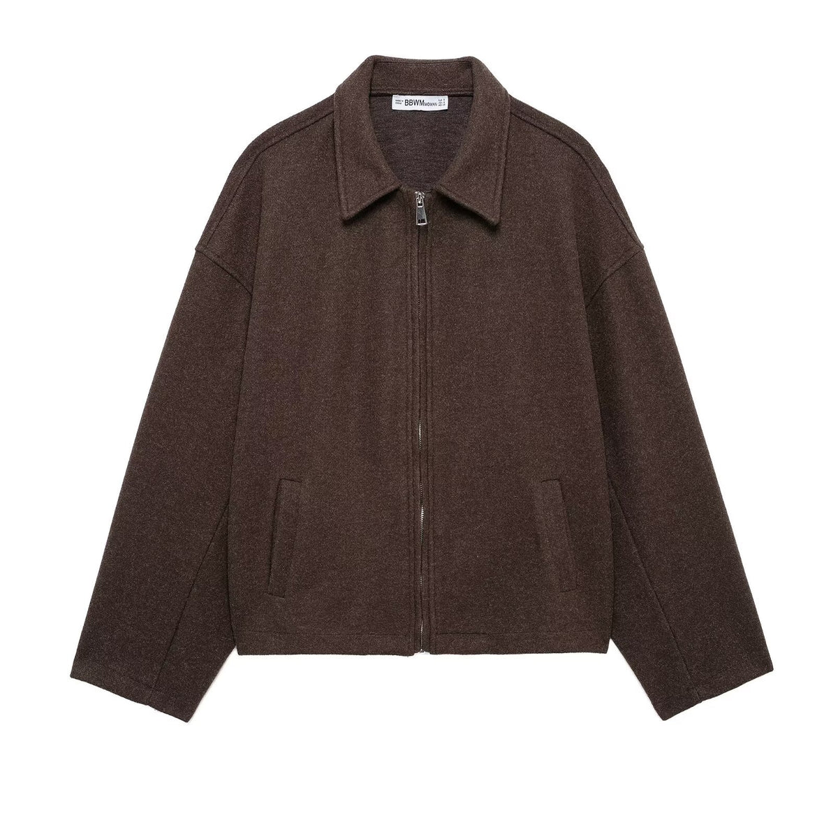 Maeve & Co Women's Collared Zip Jacket - Wool-Look Relaxed Short Jacket